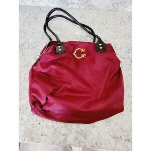 C Wonder Large Tote Cranberry With Brown Accents 12x10 Roomy Pockets